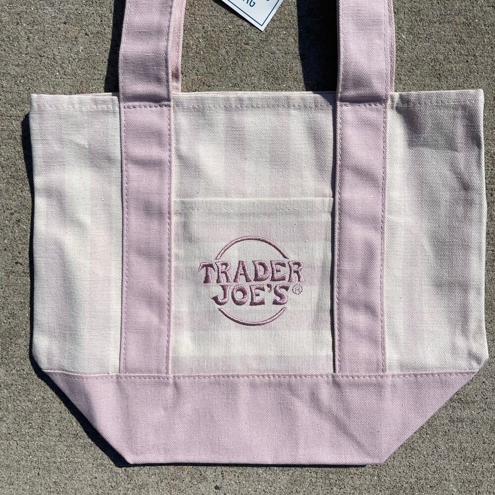 Set of 4! Trader Joe’s Canvas MINI Tote Bags PASTEL STRIPE Blue Green Pink Khaki - Picture 8 of 15